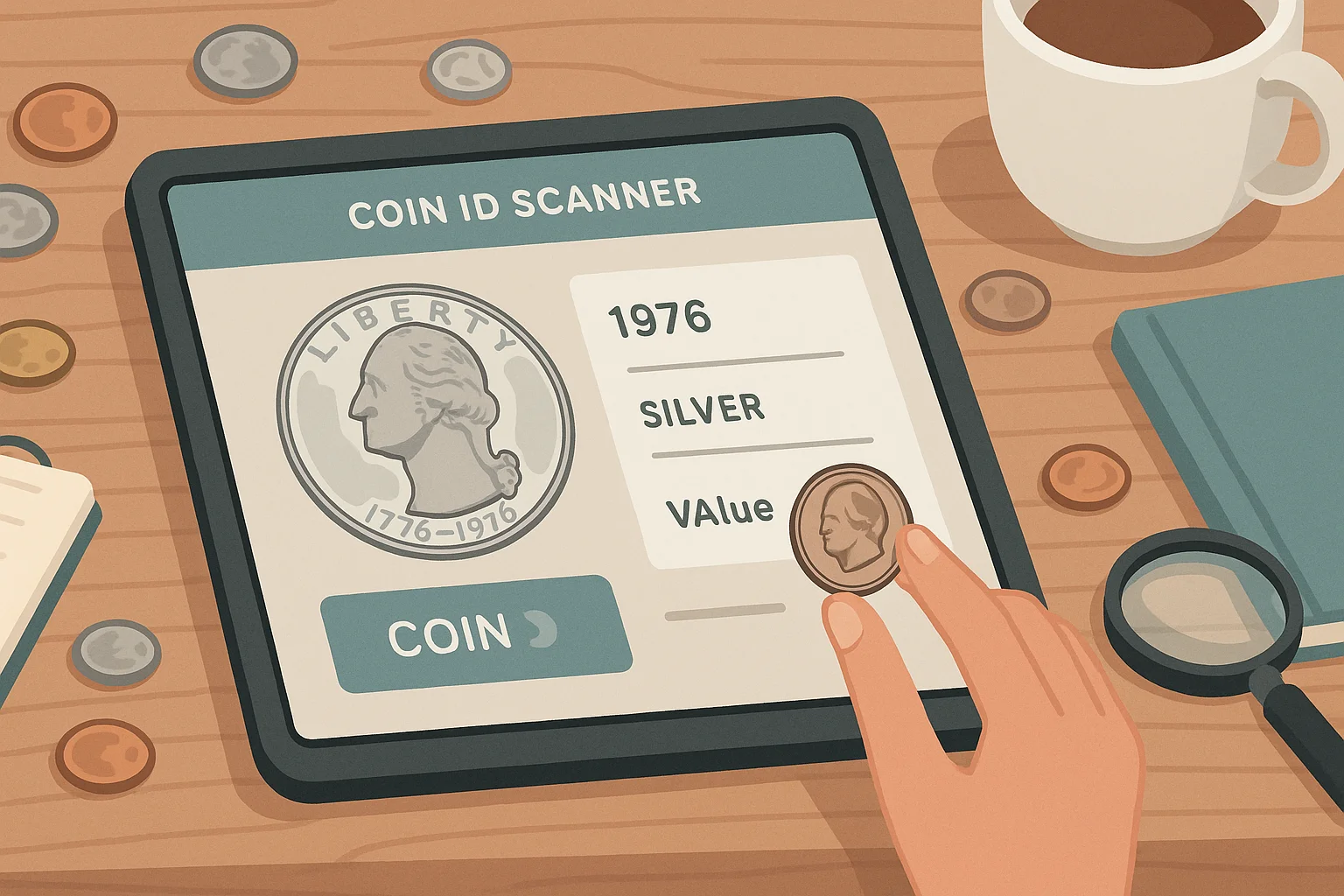 A collector looks at the 1976 bicentennial quarter profile at the Coin ID Scanner.